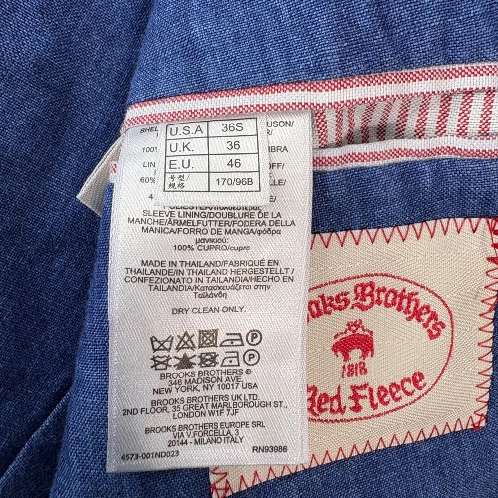 Brooks Brothers Red Fleece Linen Sport Coat Blazer Mens 36S Blue 2-Button Preppy